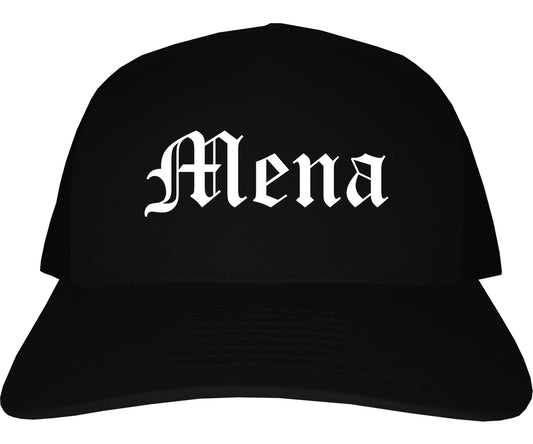 Mena Arkansas AR Old English Mens Trucker Hat Cap Black