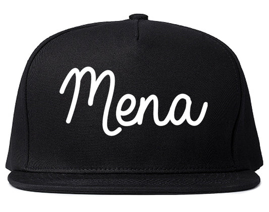 Mena Arkansas AR Script Mens Snapback Hat Black