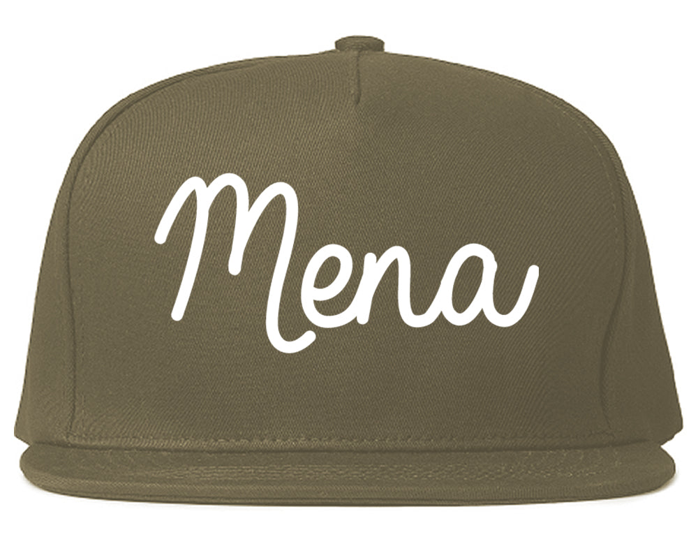 Mena Arkansas AR Script Mens Snapback Hat Grey