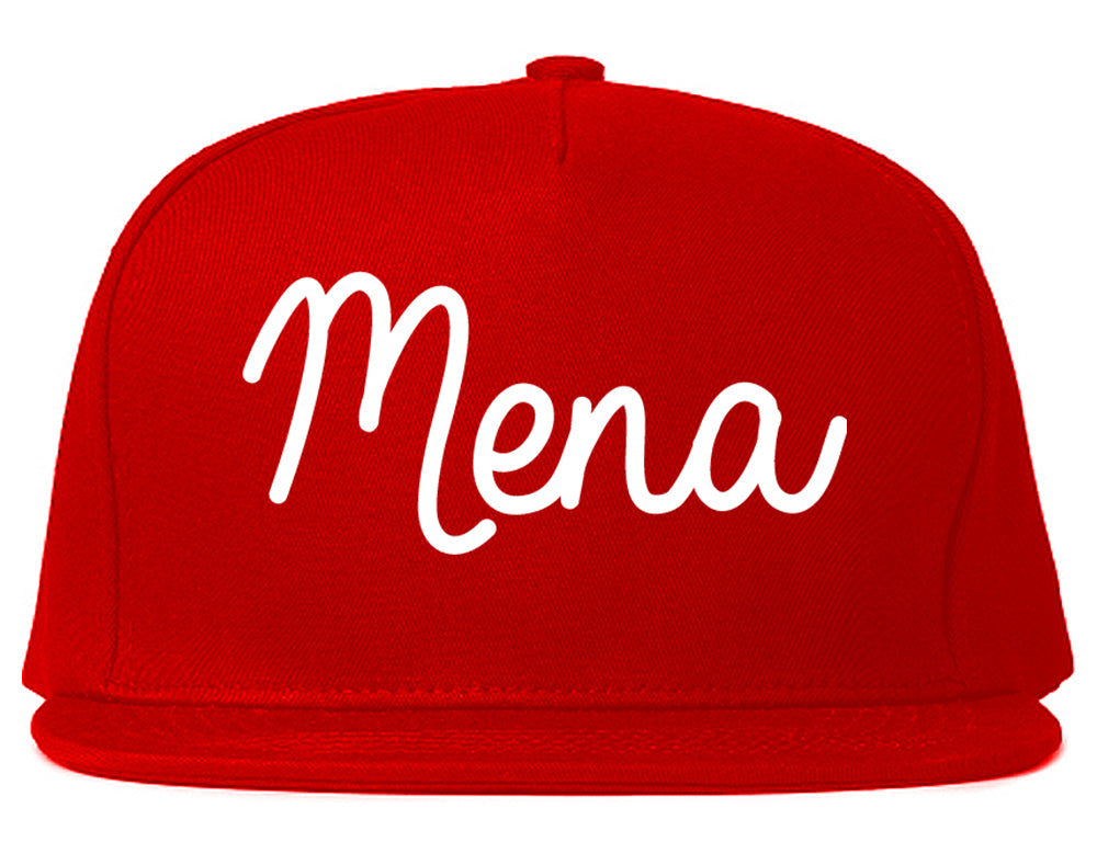 Mena Arkansas AR Script Mens Snapback Hat Red