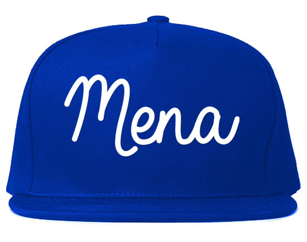 Mena Arkansas AR Script Mens Snapback Hat Royal Blue