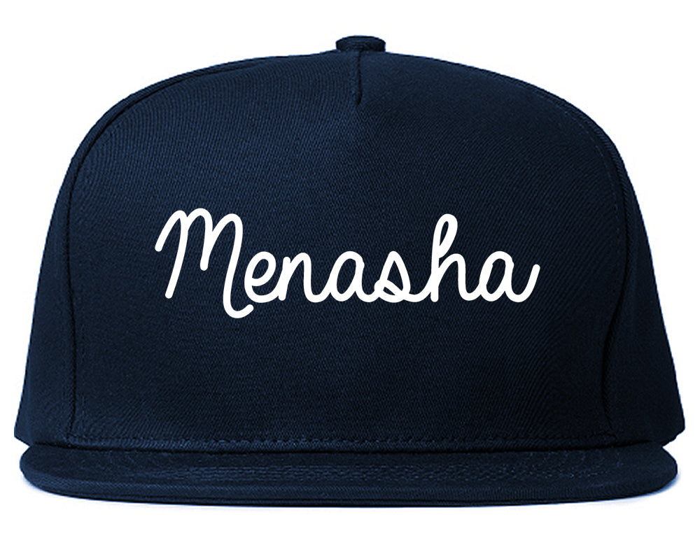 Menasha Wisconsin WI Script Mens Snapback Hat Navy Blue