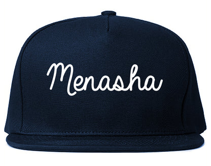 Menasha Wisconsin WI Script Mens Snapback Hat Navy Blue