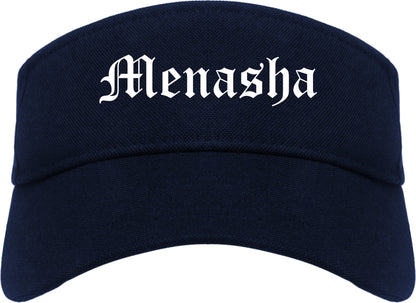 Menasha Wisconsin WI Old English Mens Visor Cap Hat Navy Blue