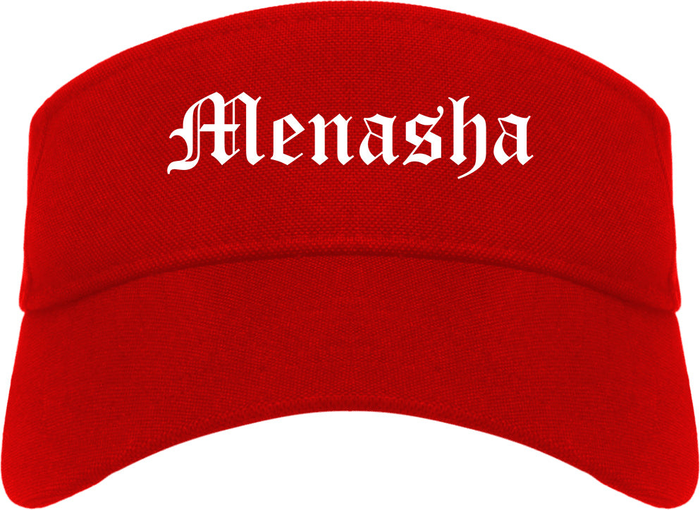 Menasha Wisconsin WI Old English Mens Visor Cap Hat Red
