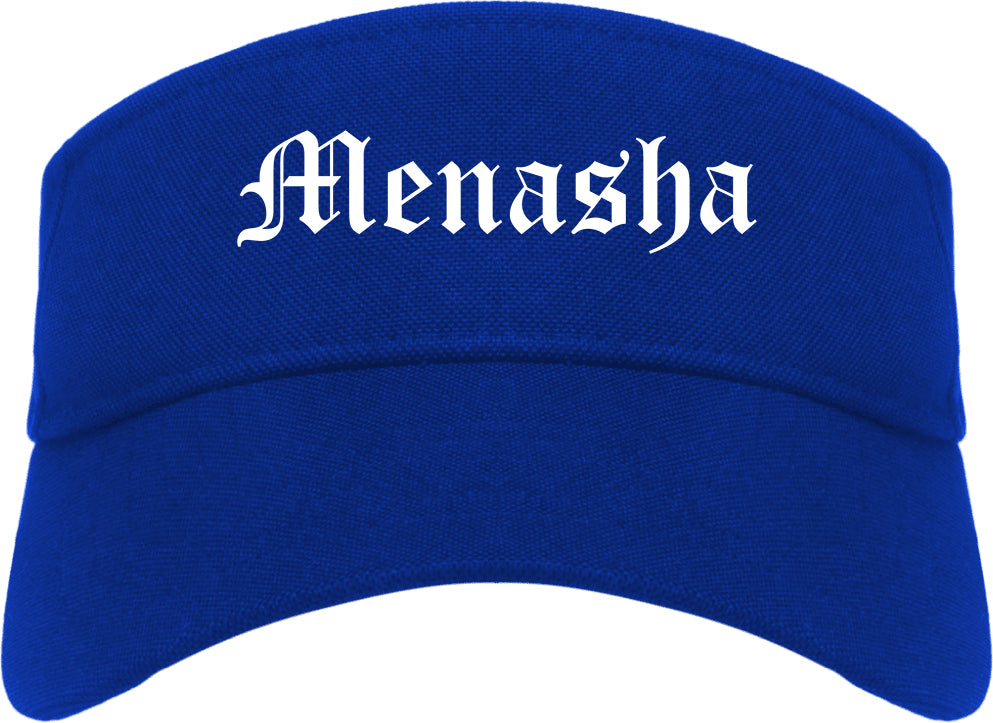 Menasha Wisconsin WI Old English Mens Visor Cap Hat Royal Blue