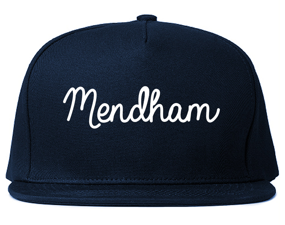 Mendham New Jersey NJ Script Mens Snapback Hat Navy Blue