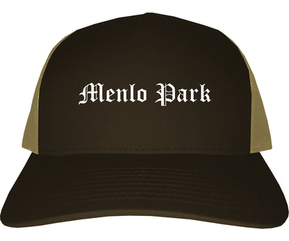 Menlo Park California CA Old English Mens Trucker Hat Cap Brown
