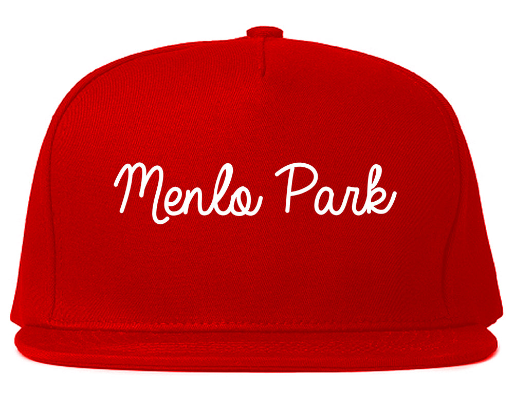 Menlo Park California CA Script Mens Snapback Hat Red