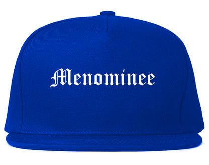 Menominee Michigan MI Old English Mens Snapback Hat Royal Blue