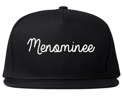 Menominee Michigan MI Script Mens Snapback Hat Black
