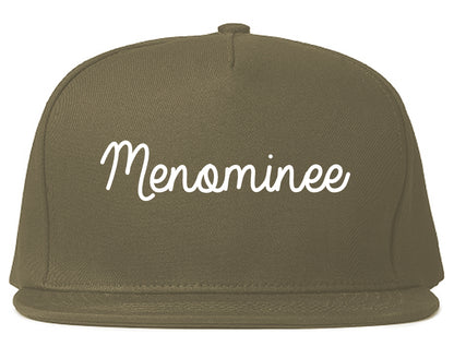 Menominee Michigan MI Script Mens Snapback Hat Grey