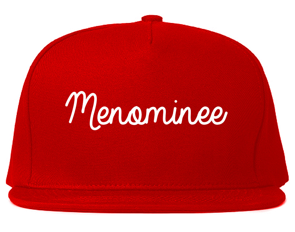 Menominee Michigan MI Script Mens Snapback Hat Red