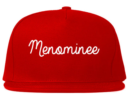 Menominee Michigan MI Script Mens Snapback Hat Red