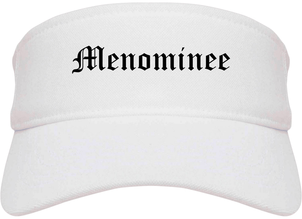 Menominee Michigan MI Old English Mens Visor Cap Hat White