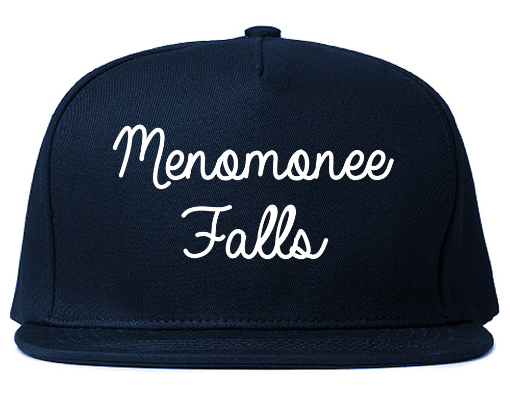 Menomonee Falls Wisconsin WI Script Mens Snapback Hat Navy Blue