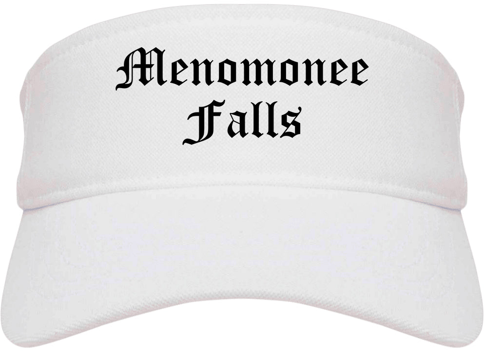 Menomonee Falls Wisconsin WI Old English Mens Visor Cap Hat White