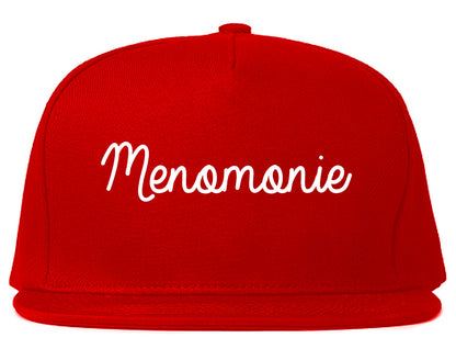 Menomonie Wisconsin WI Script Mens Snapback Hat Red
