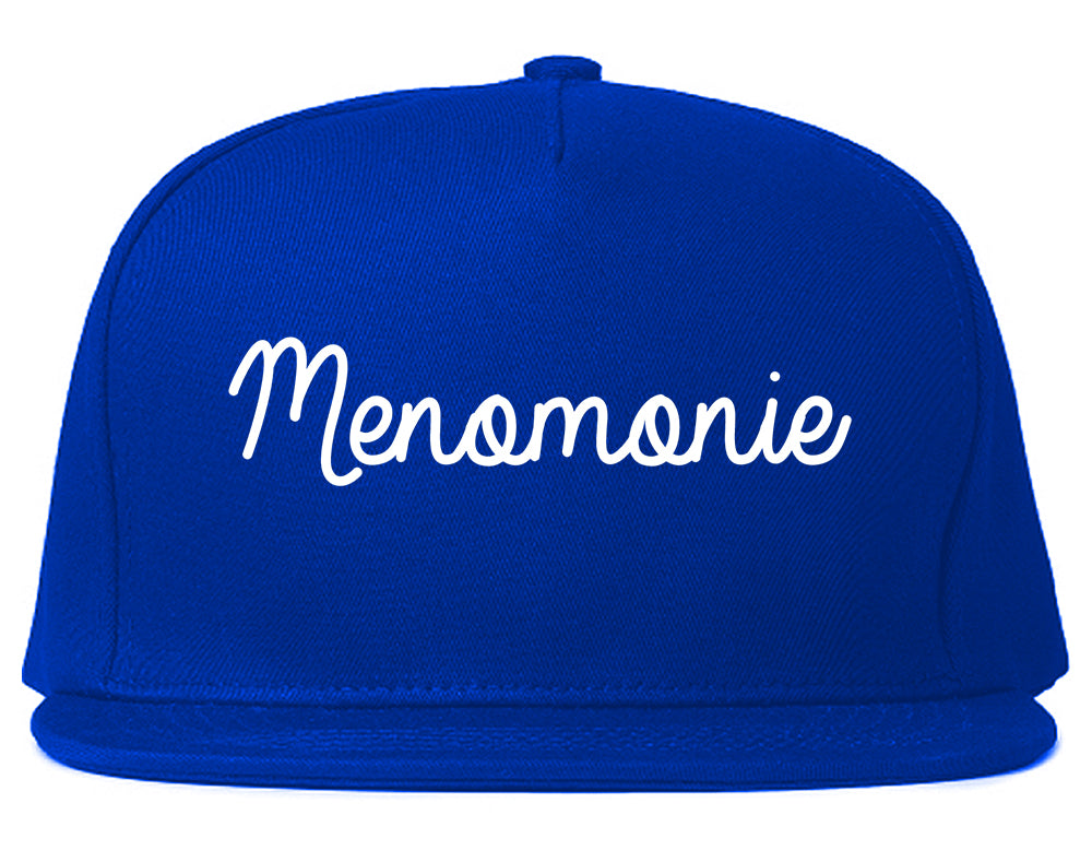 Menomonie Wisconsin WI Script Mens Snapback Hat Royal Blue