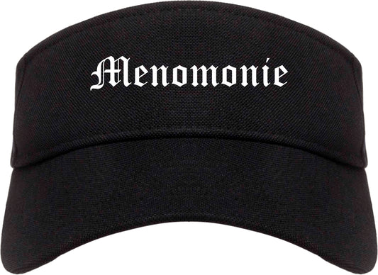 Menomonie Wisconsin WI Old English Mens Visor Cap Hat Black
