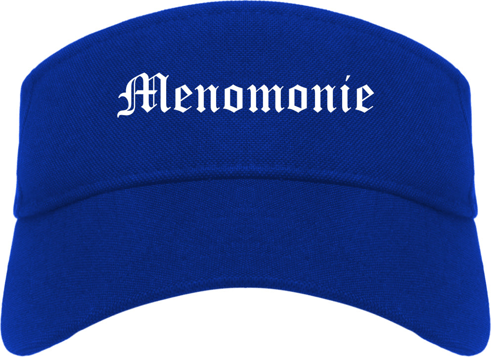 Menomonie Wisconsin WI Old English Mens Visor Cap Hat Royal Blue
