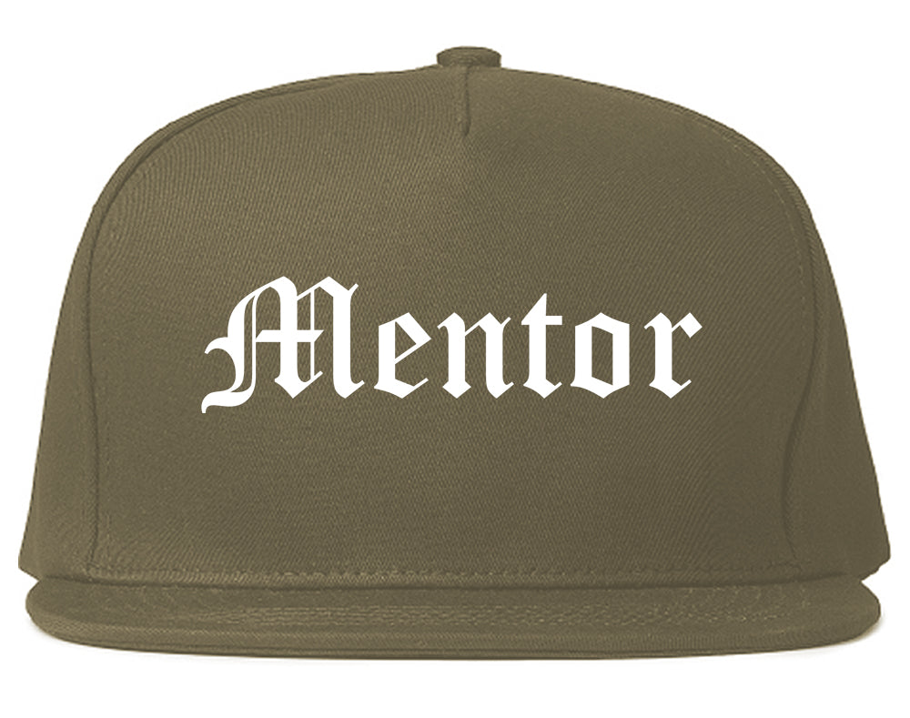 Mentor Ohio OH Old English Mens Snapback Hat Grey