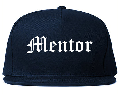 Mentor Ohio OH Old English Mens Snapback Hat Navy Blue