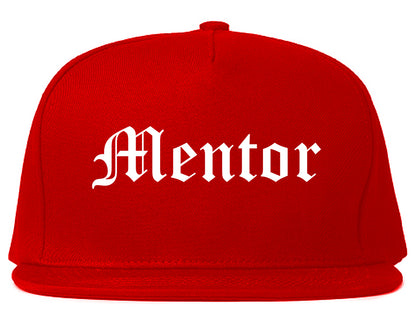 Mentor Ohio OH Old English Mens Snapback Hat Red