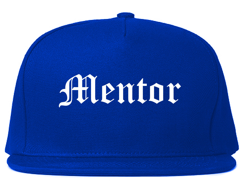 Mentor Ohio OH Old English Mens Snapback Hat Royal Blue