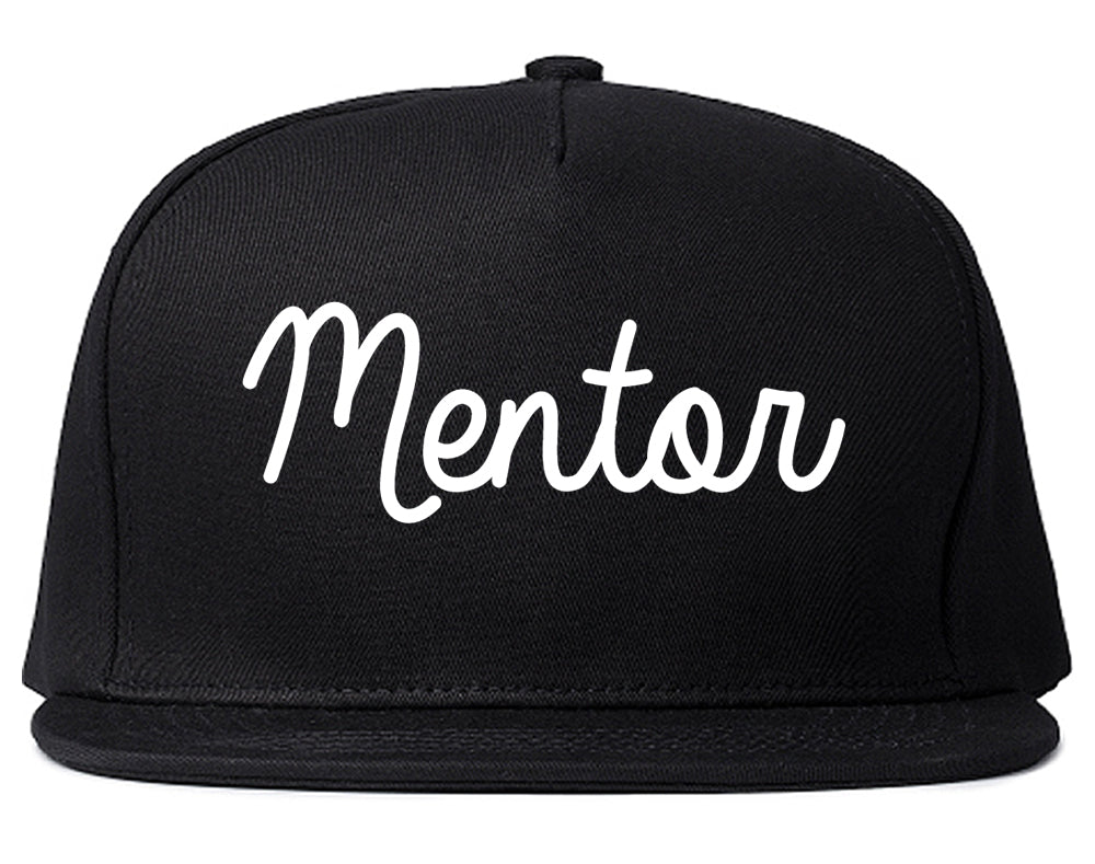 Mentor Ohio OH Script Mens Snapback Hat Black