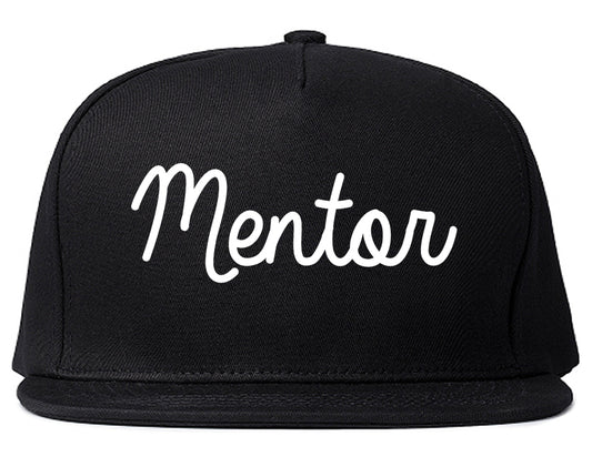 Mentor Ohio OH Script Mens Snapback Hat Black
