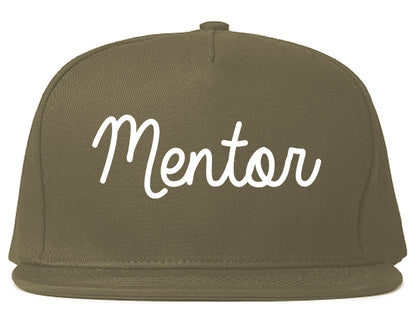 Mentor Ohio OH Script Mens Snapback Hat Grey