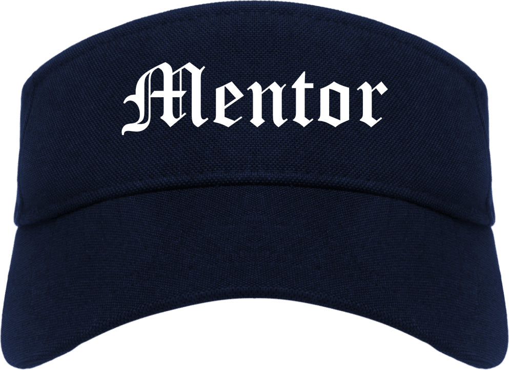 Mentor Ohio OH Old English Mens Visor Cap Hat Navy Blue