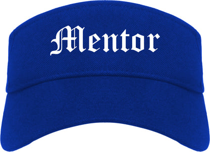 Mentor Ohio OH Old English Mens Visor Cap Hat Royal Blue