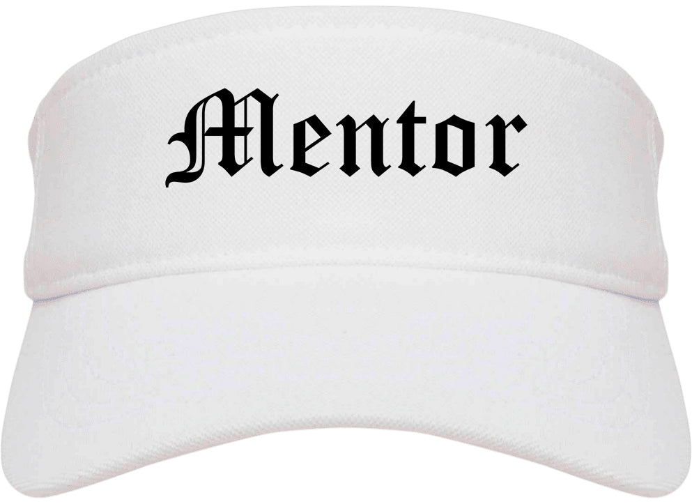 Mentor Ohio OH Old English Mens Visor Cap Hat White