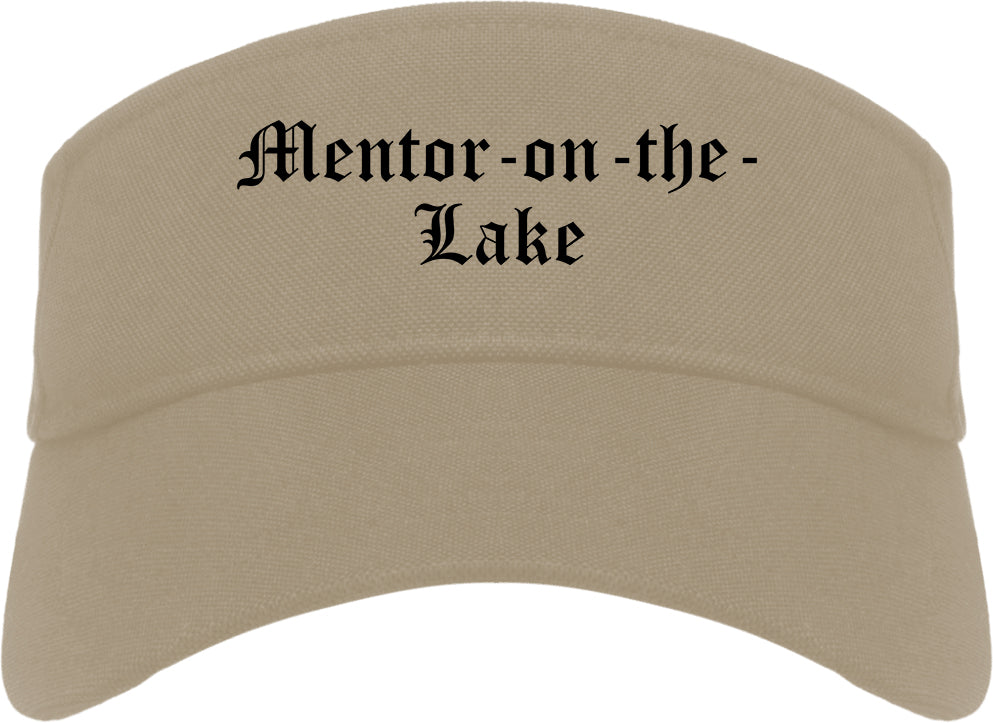 Mentor on the Lake Ohio OH Old English Mens Visor Cap Hat Khaki