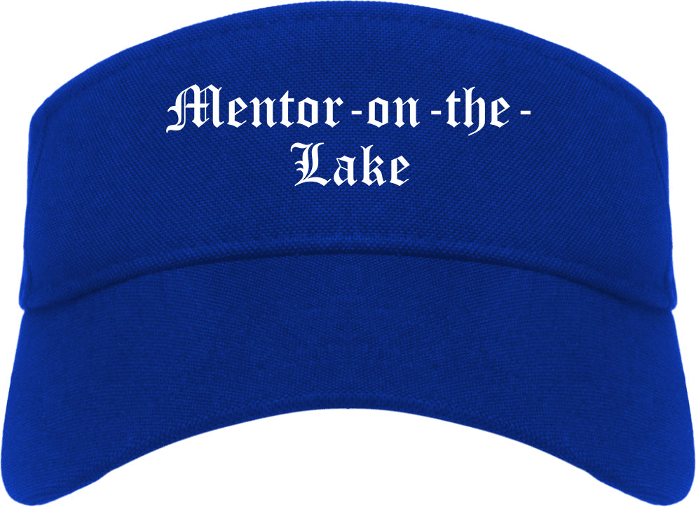 Mentor on the Lake Ohio OH Old English Mens Visor Cap Hat Royal Blue