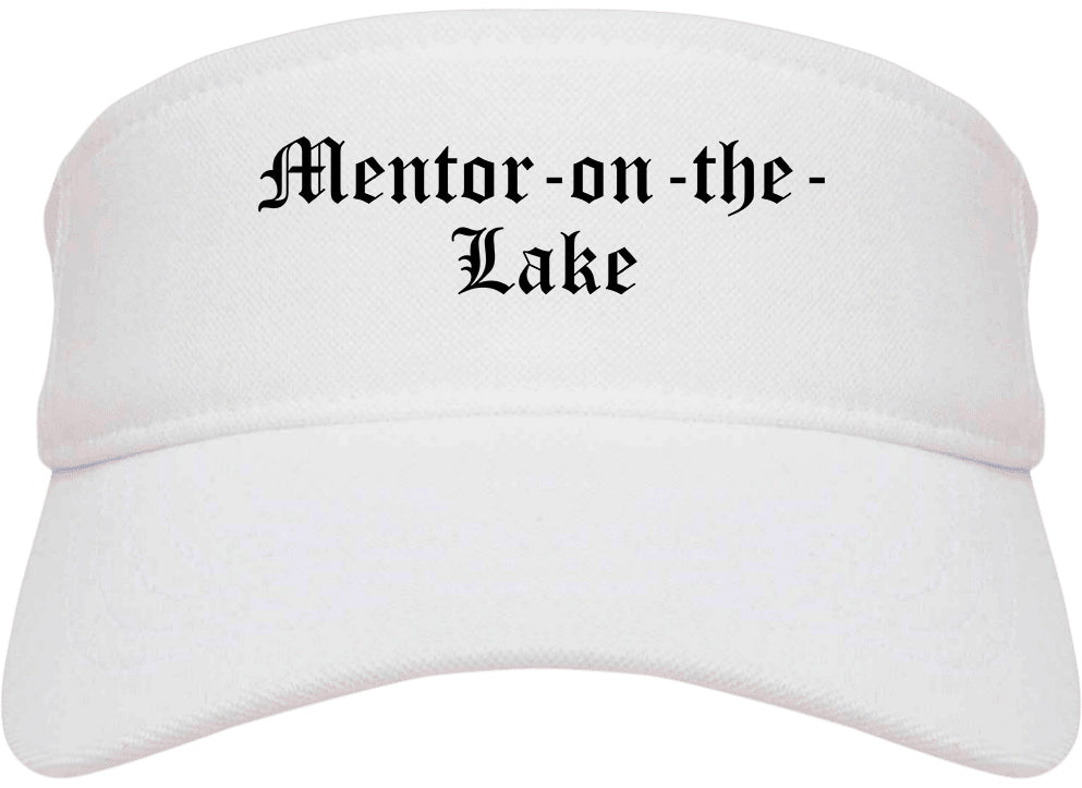 Mentor on the Lake Ohio OH Old English Mens Visor Cap Hat White