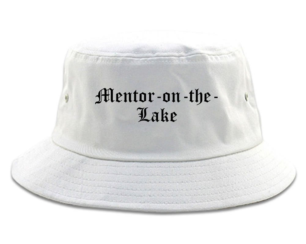 Mentor on the Lake Ohio OH Old English Mens Bucket Hat White