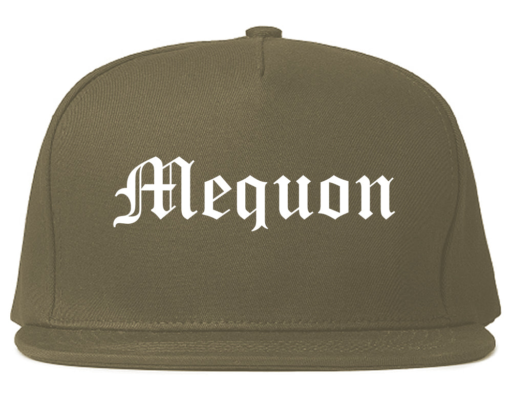 Mequon Wisconsin WI Old English Mens Snapback Hat Grey