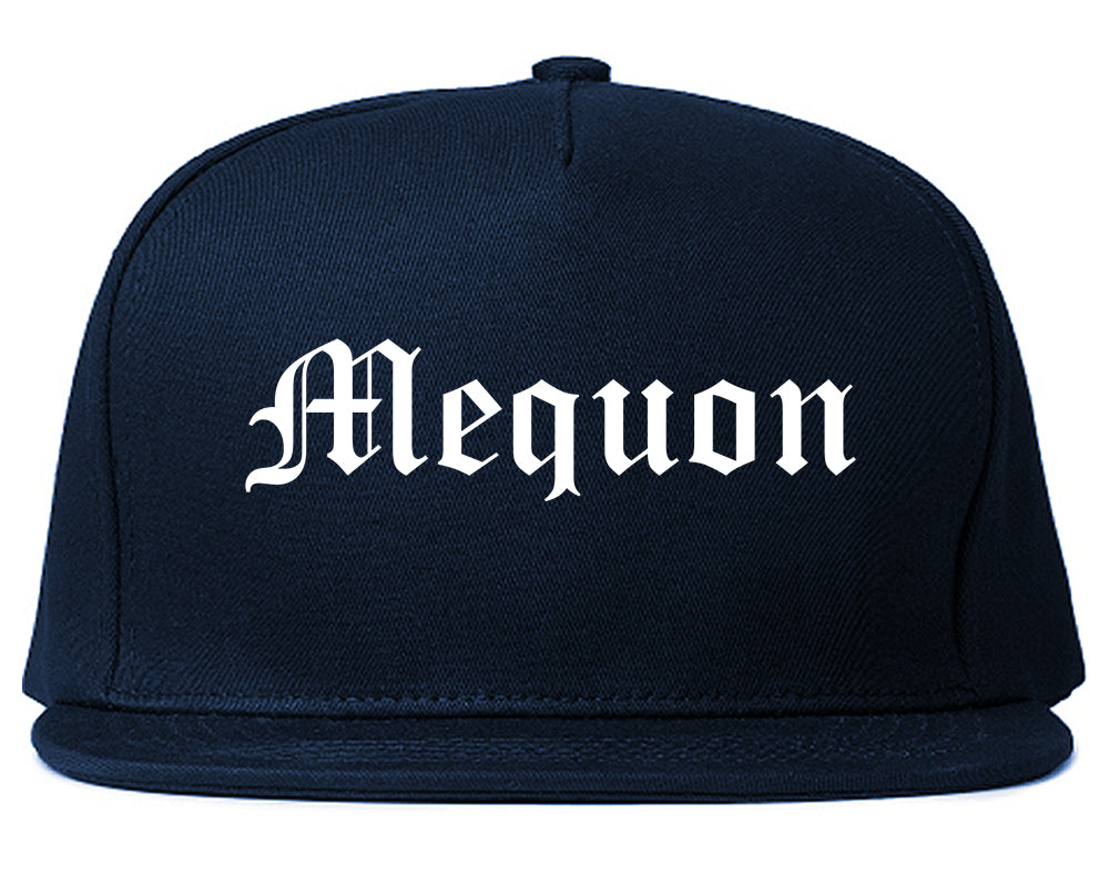 Mequon Wisconsin WI Old English Mens Snapback Hat Navy Blue