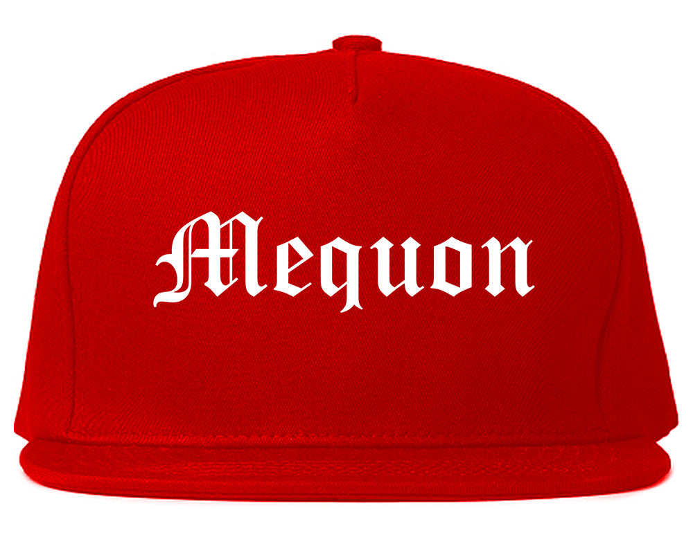 Mequon Wisconsin WI Old English Mens Snapback Hat Red