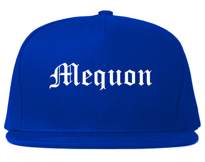 Mequon Wisconsin WI Old English Mens Snapback Hat Royal Blue