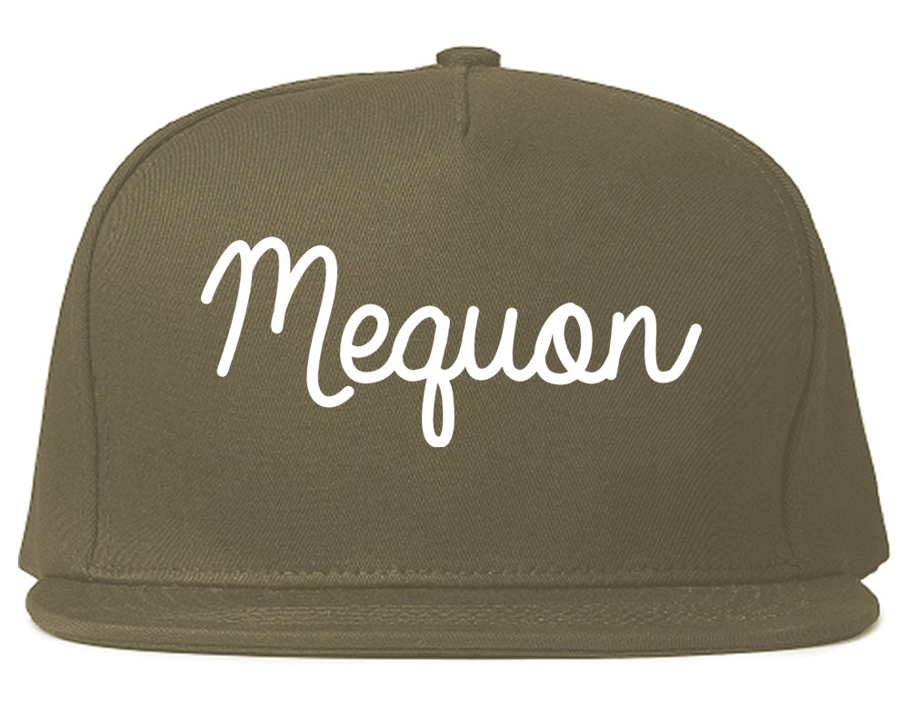 Mequon Wisconsin WI Script Mens Snapback Hat Grey