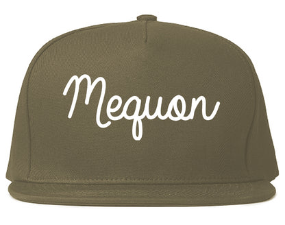 Mequon Wisconsin WI Script Mens Snapback Hat Grey