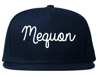 Mequon Wisconsin WI Script Mens Snapback Hat Navy Blue