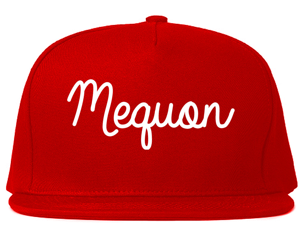 Mequon Wisconsin WI Script Mens Snapback Hat Red