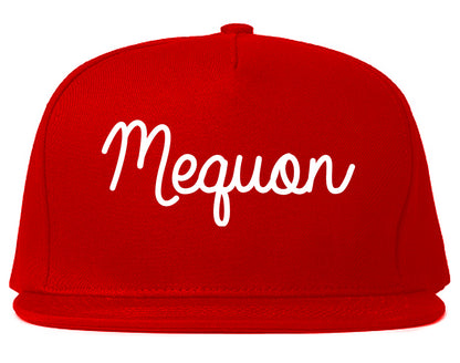 Mequon Wisconsin WI Script Mens Snapback Hat Red