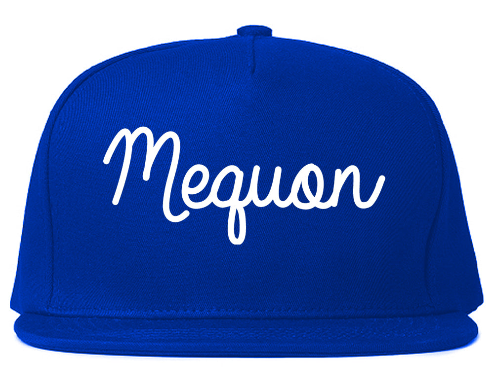 Mequon Wisconsin WI Script Mens Snapback Hat Royal Blue