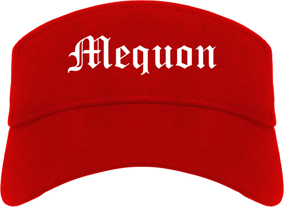 Mequon Wisconsin WI Old English Mens Visor Cap Hat Red